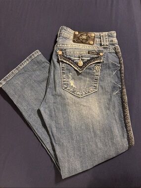 Women’s Miss Me Distressed Blue Denim Jeans  Size 29 JB660P3 Boyfriend Capri